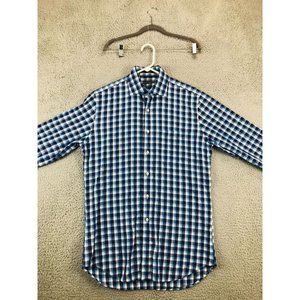 Peter Millar Shirt Adult Medium Blue White Plaid Button Down Long Sleeve Men's